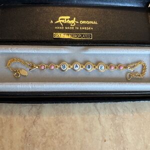 Vtg 70’s Faberge Gold Electroplated  Bracelet  Babe word Spell Out  Original Box